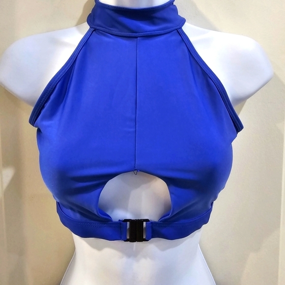 Brave Soul x Nasty Gal Bikini Set – Cobalt Blue Cut-Out High Neck Top, Racerback - Picture 4 of 16